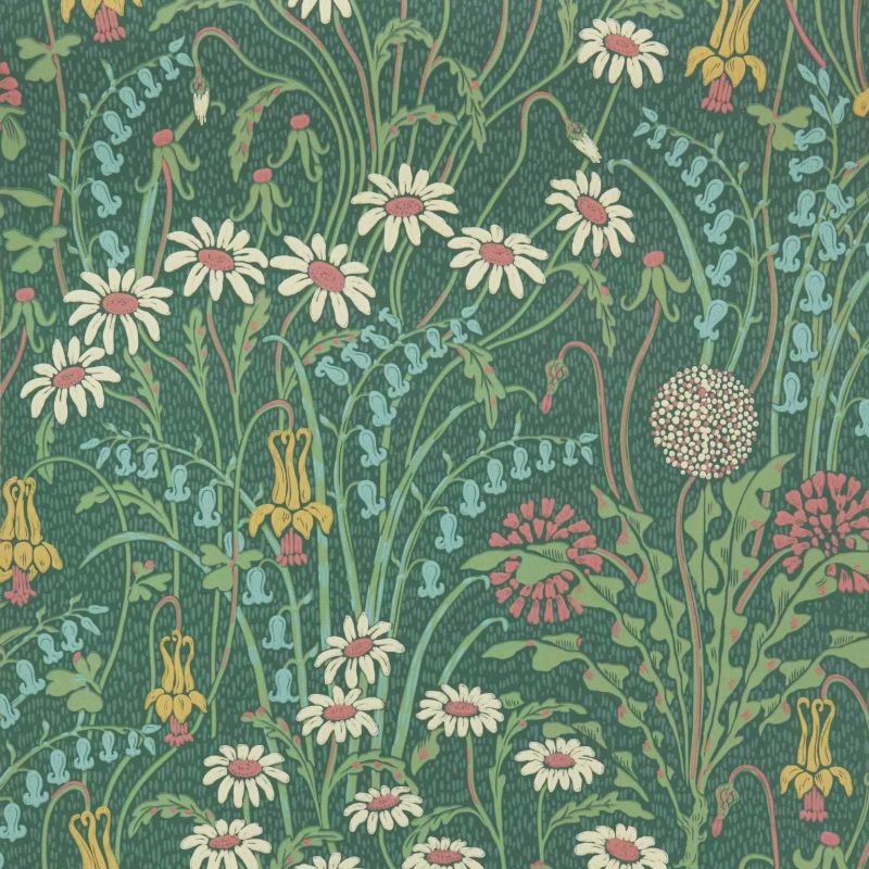 V&A II Flower Meadow Forest Green Wallpaper 2412-178-02 By 1838 Wallcoverings