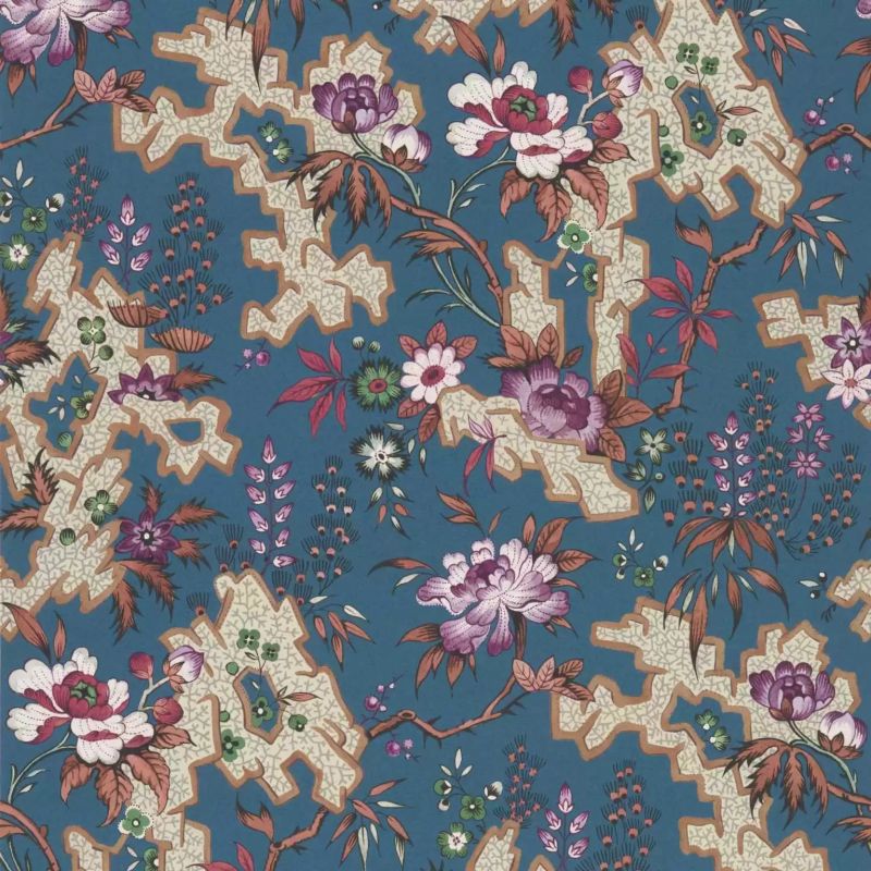 V&A II Kilburn's Maze Prussian Blue Wallpaper 2412-180-02 By 1838 Wallcoverings
