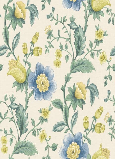 Into The Woods Zinnia Cream Blue  Wallpaper 98552 By Holden