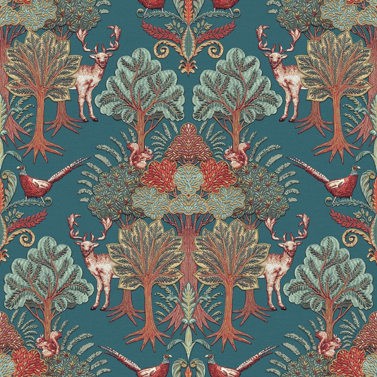 Tapestry Wallpaper Nordic Deer Forest Petrol Blue TP422305 By Design id For Colemans